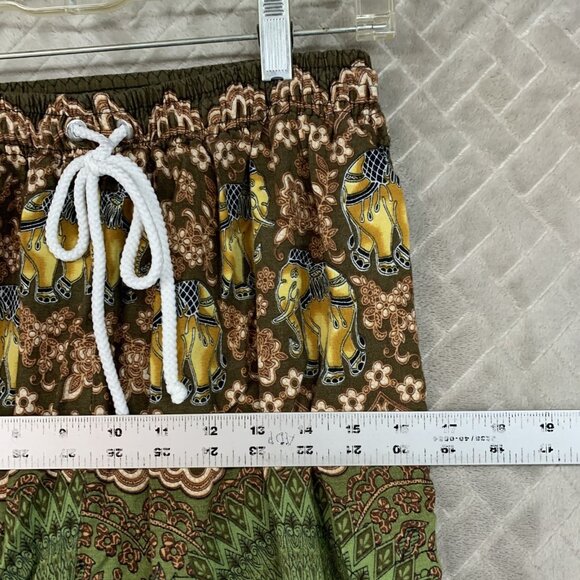 Kathmandu Imports Sz M Pants Green Colorful Elephant Baggy Boho Hippie Festival - Picture 6 of 16